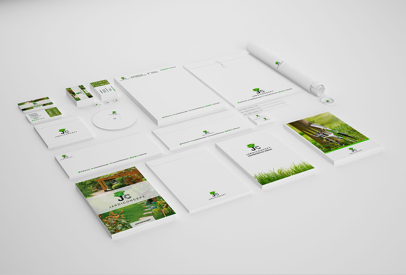 Argraphic, création de charte graphique, carte de visite, flyer, dépliant, chemise à rabat, paysagiste
