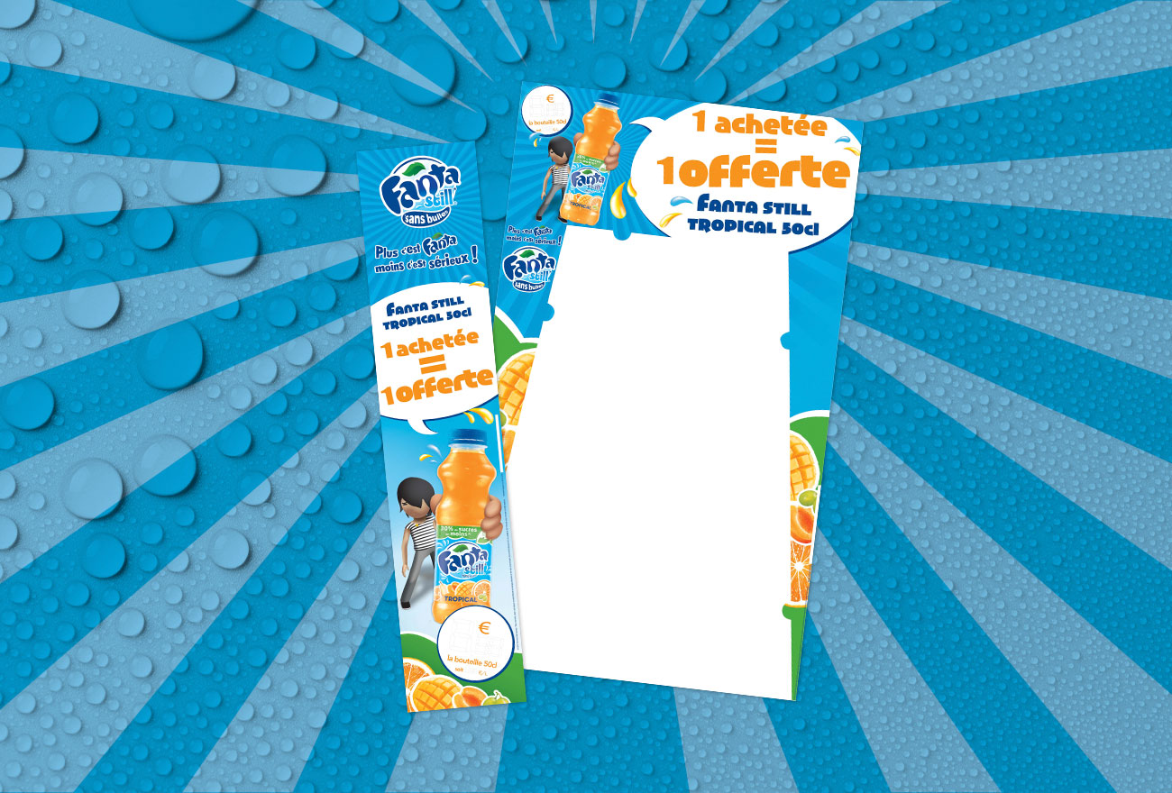 Argraphic, création de publicité, support de communication, PLV, produit sur lieu de vente, stop rayon, Kakémono, Fanta