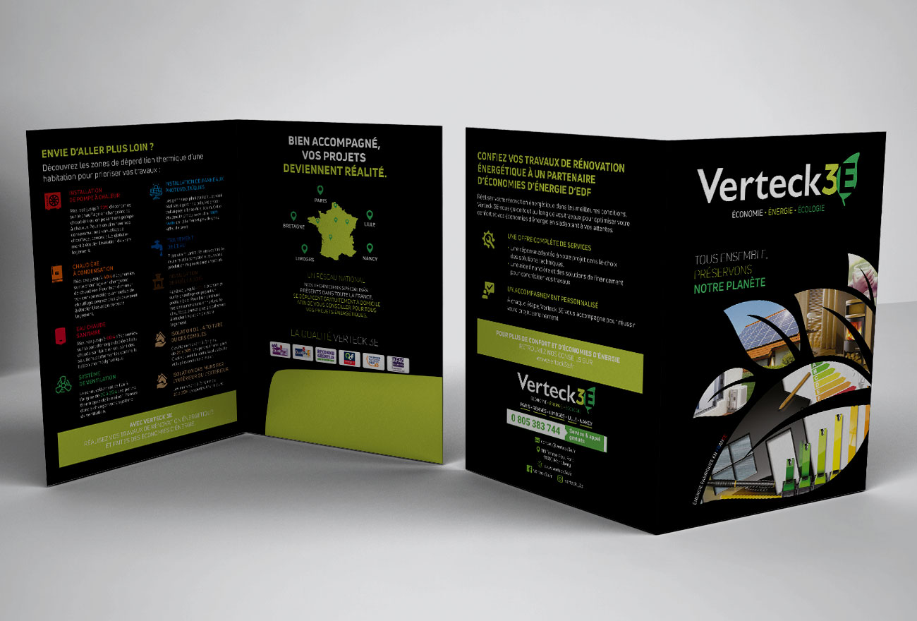 Argraphic Création de chemise à rabat design, charte graphique, énergie renouvelable, Verteck3E