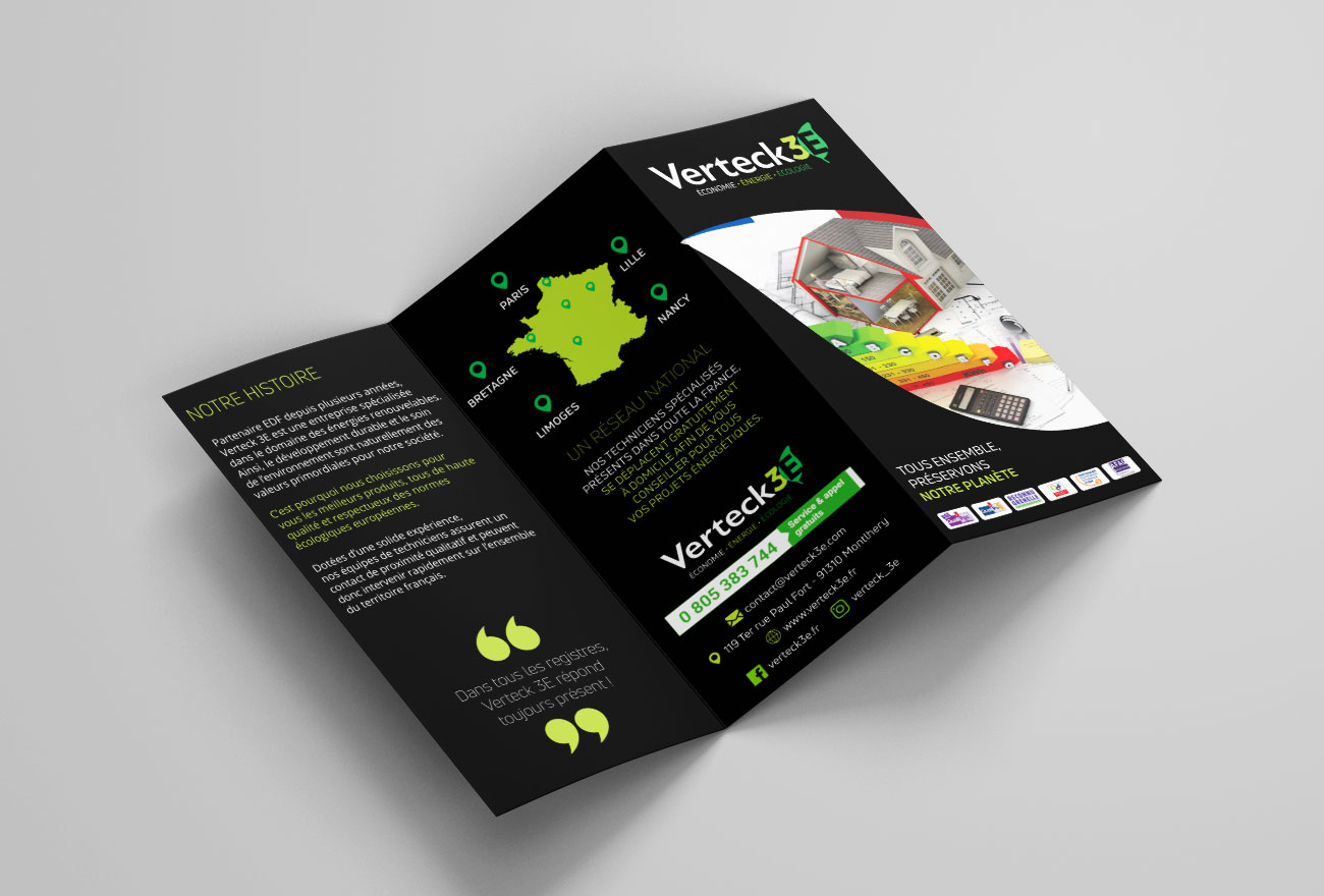 Argraphic Création de dépliant, charte graphique, énergie renouvelable, Verteck3E