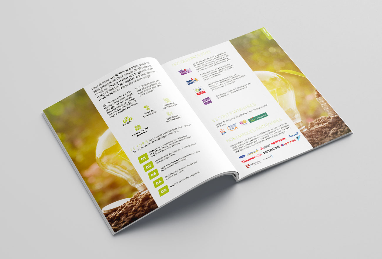 Argraphic Création de mise en page design catalogue, charte graphique, énergie renouvelable, Verteck3E