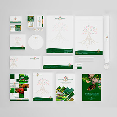 création de charte graphique, création de logo, carte de visite, flyer, dépliant, paysagiste