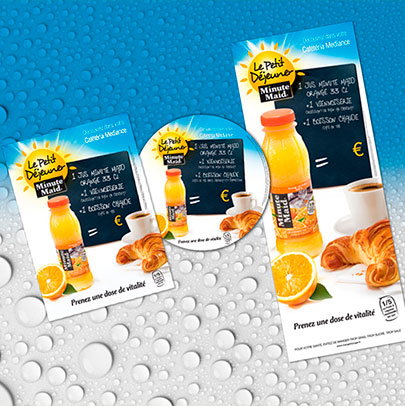 Création de publicité, stop rayon, kakemono, Minute Maid