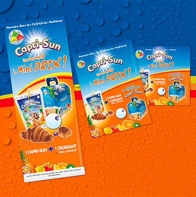 création de publicité, support de communication, PLV, produit sur lieu de vente, stop rayon, Kakémono, Capri-Sun