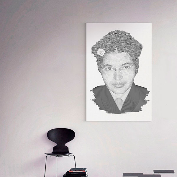 mise-en-situation-ar-galerie-toile-sur-chassis-hommage-revolutionnaire-rosa-parks-segregation-etat-unis-defense-des-droits-de-l-homme-black-live-matters-argraphic Toile typographique : Rosa Parks